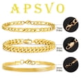 thumbnail image 3 of APSVO 3 Pcs 18K Gold Plated Bracelets for Men Women Boys Charm Cuban Figaro Herringbone Chain Bracelets Set Birthday Valentines Day Jewelry Gifts Teen Him Dad Adult Kids Ideas 6.5/7/7.5/8.3/9 Inch, 3 of 6