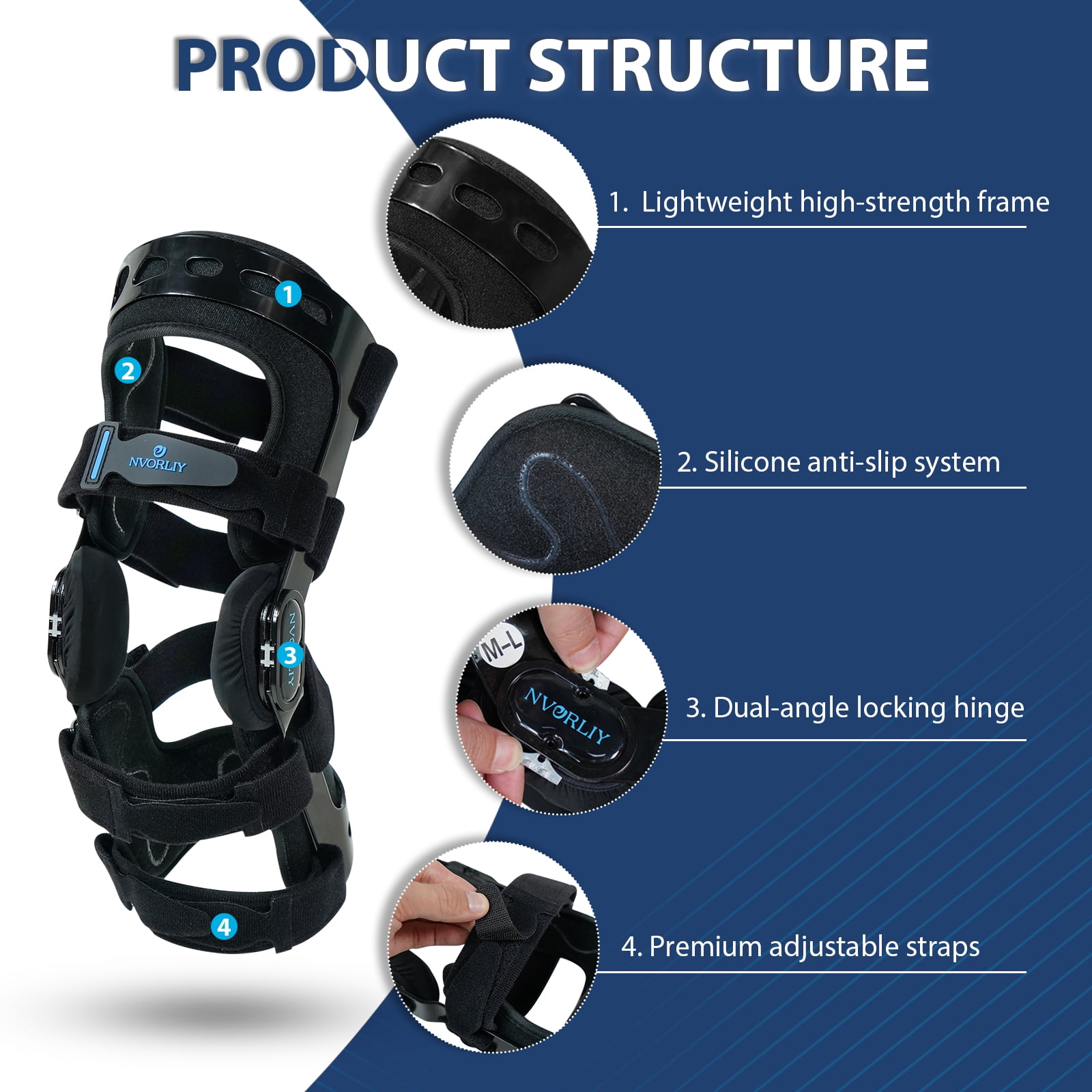 Nvorliy Orthopedic Knee Brace, Hinged ROM Knee Orthosis for ACL/MCL/PCL/Ligament Injuries, Arthritis(OA), Meniscus, Osteoarthritis - Fit Men & Women (Left, Small)