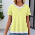 thumbnail image 6 of ZHYou 2 in 1 Layered Short Sleeve T Shirts for Women Casual Loose Fit Crew Neck Color Block Summer Tops Yellow XL, 6 of 6