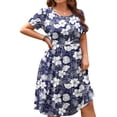 thumbnail image 3 of WellSize Summer Plus Size Dresses for Women Short Sleeve A-Line Midi Dresses Casual Floral Print Beach Dress with Pockets, 3 of 7
