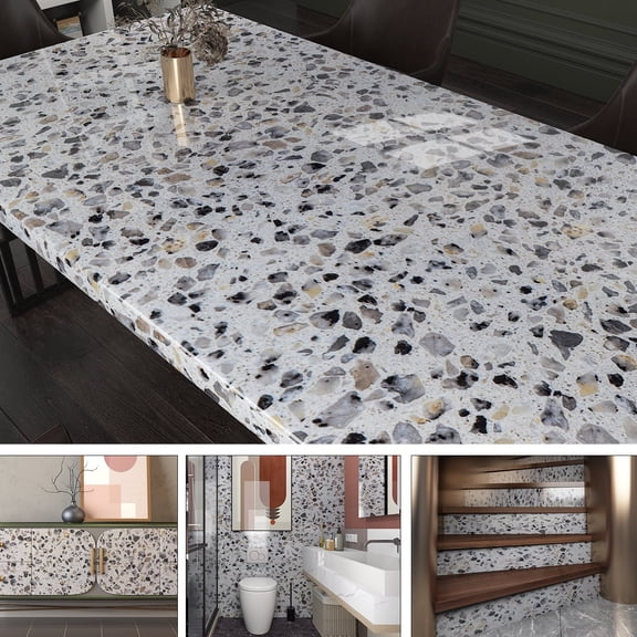 A-b-cil 78"X15.8" Stone Granite Terrazzo Contact Paper Dirty Grey Terrazzo Wallpaper Waterproof Marble Wall Paper Peel and Stick Countertops for Kitchen Bathroom Counter Tops Table Viny Film Roll