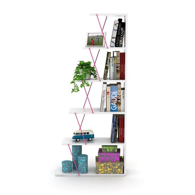 Homedora HD-ON20RF-160403 Bibliothèque Mini Tars, Blanc & Rose