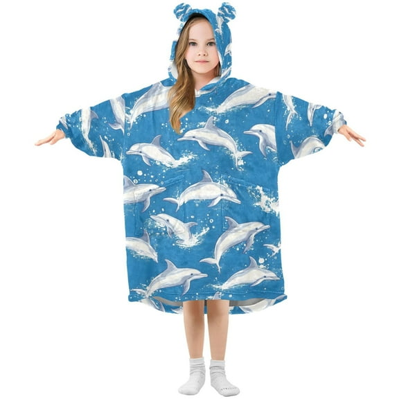 joogoo Wearable Blanket Hoodie for Cute Dolphin Jumping Oversized Sherpa Hooded 3-14 YR M