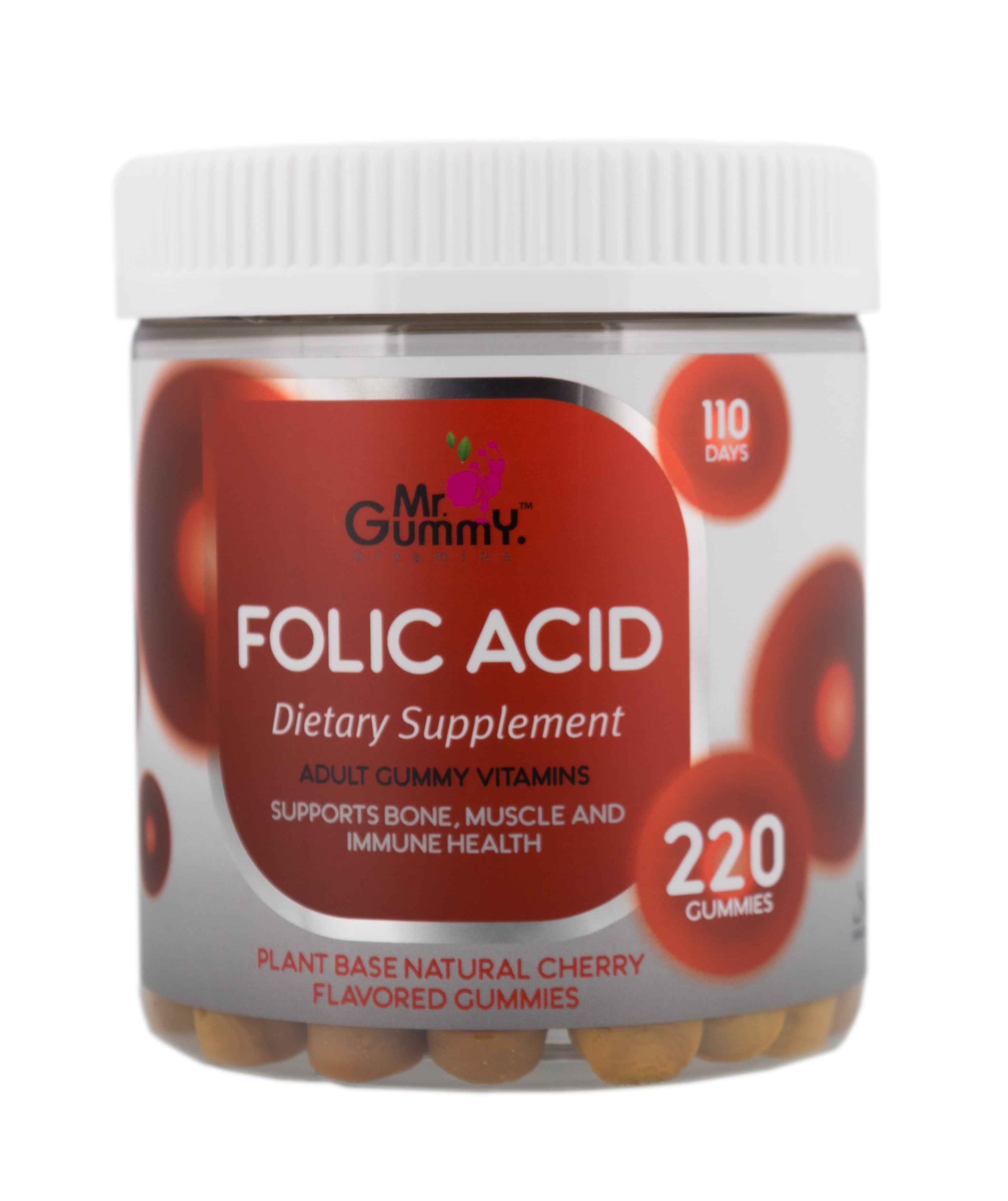 Mr Gummy Vitamins Folic Acid Delicious Natural Chewable Supplement Support Bone, Muscle