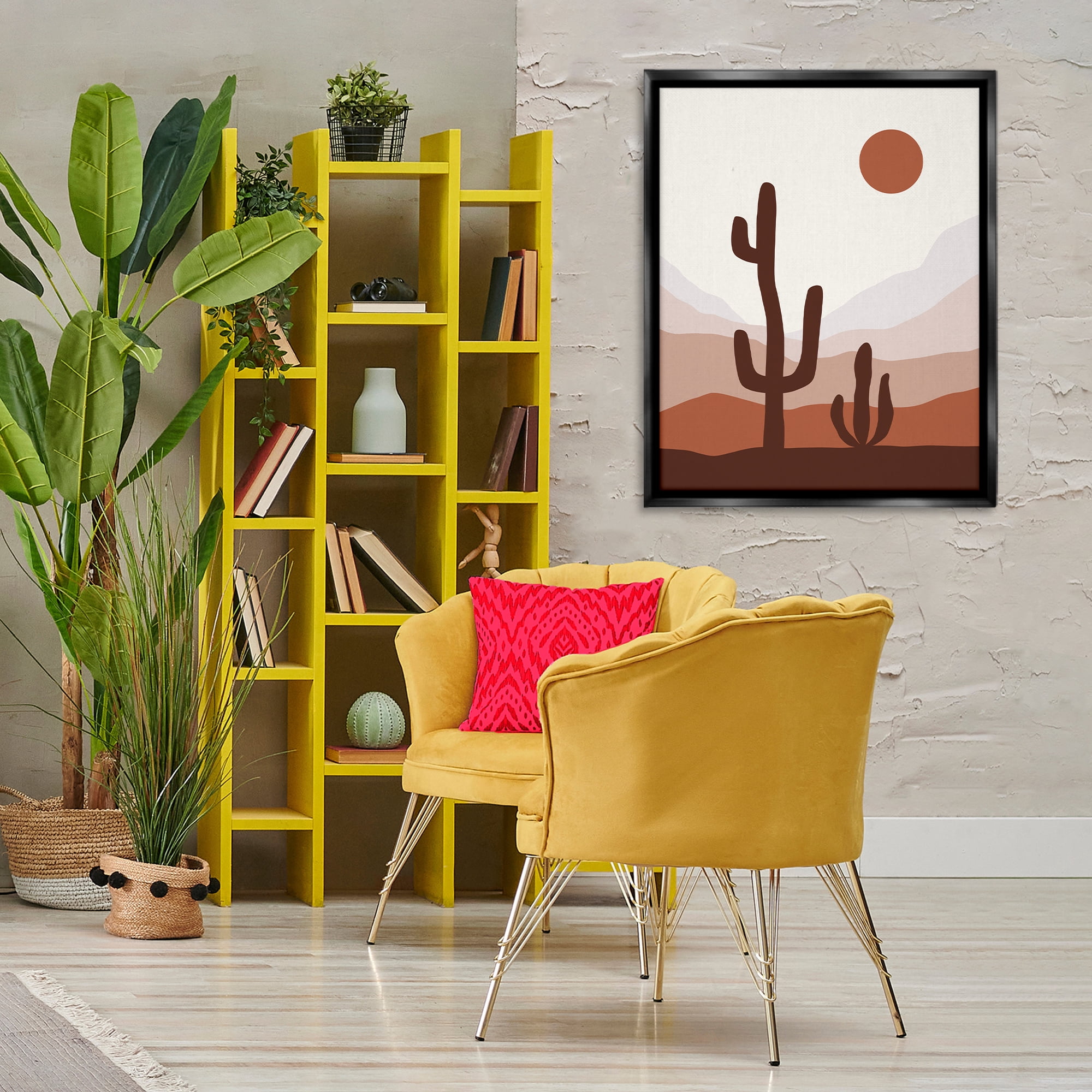 Stupell Industries Sun Over Desert Life Abstract Painting Black Floater Framed Canvas Art Print Wall Art, 25 x 31