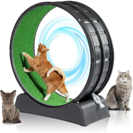39" Cat Exercise Wheel for Indoor Cats Treadmill Wheel Exerciser with Carpeted Runway and Lock, Plastic Cat Running Wheel for Cats Daily Exercise and Weight Loss, Black