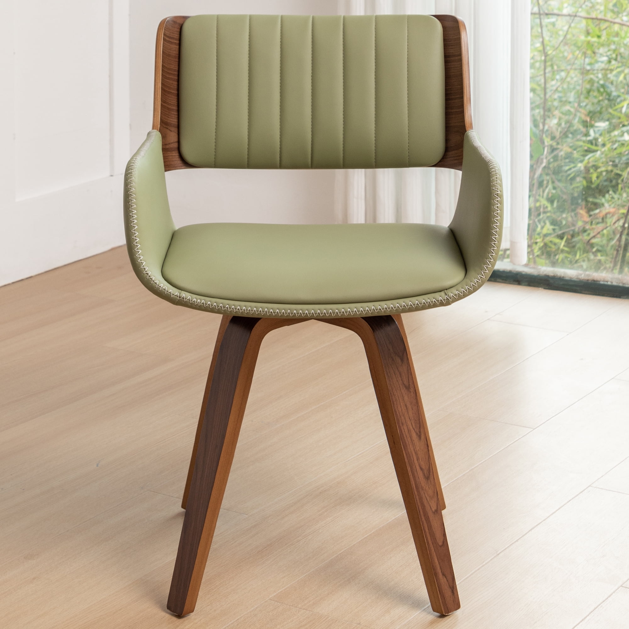 FOWEOAIU Modern Dining Chairs,Leather Upholstered Walnut Wood With rotation Kitchen Dining Chairs , Green (Set of 2)