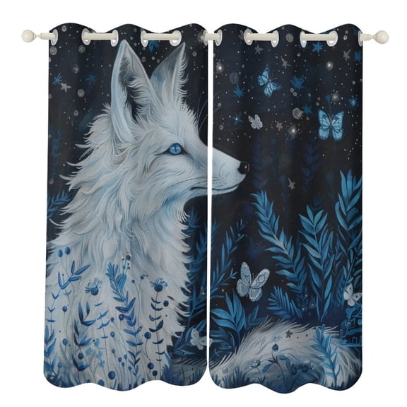 Nine Tailed Fox Chasing Butterfly Curtains Aesthetic Envrionmental Friendly Picture, Living Room Bedroom Window Drapes 2 Panel Set