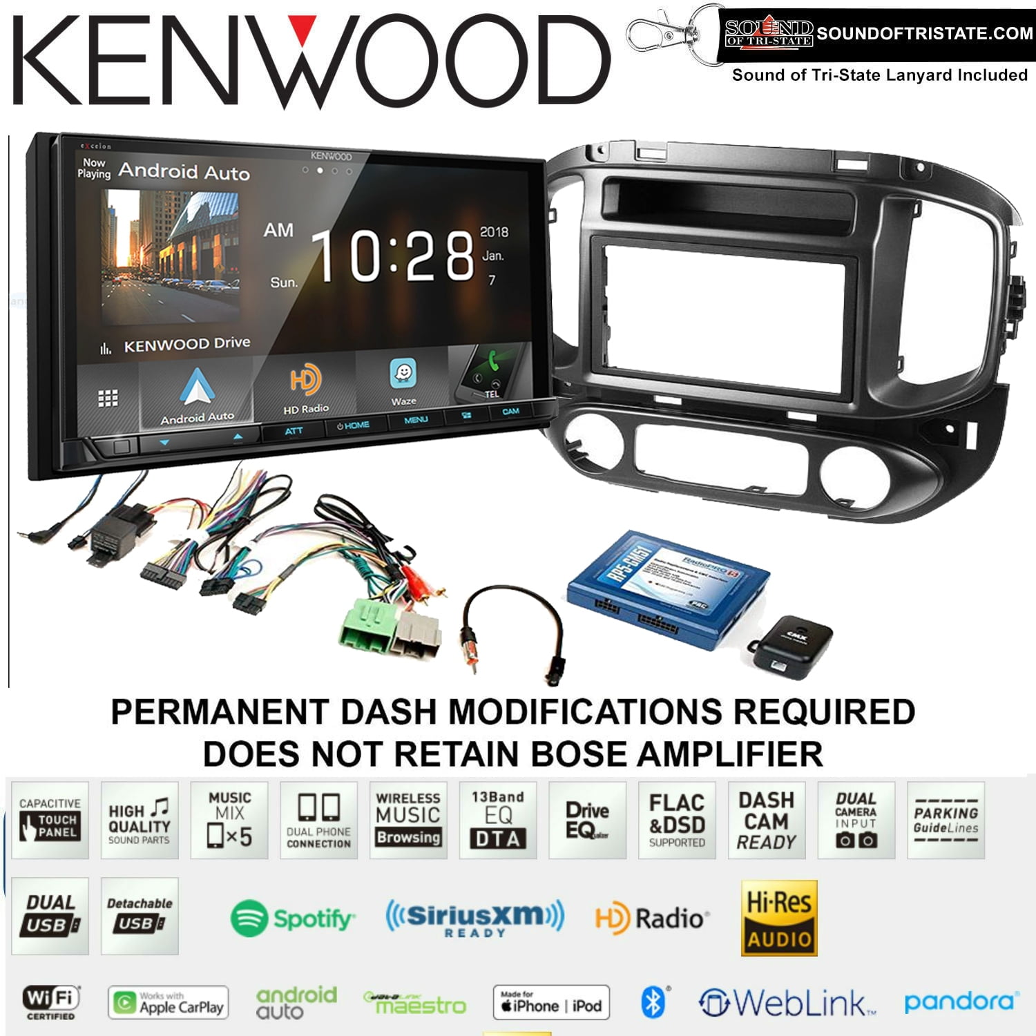 Kenwood DMX905S 6.95" Digital Media Receiver Install Kit with CD Player Bluetooth Fits 1517