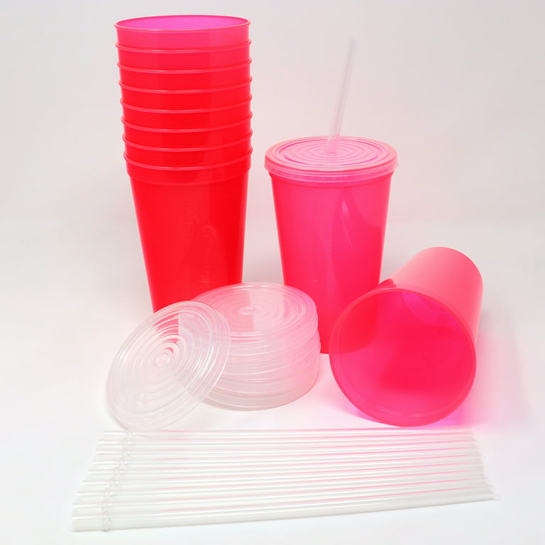 Rolling Sands 22 oz Reusable Plastic Cups with Lids, 10 Pack, USA Made  Black Tumblers; Includes 10 Reusable Straws; Dishwasher Safe