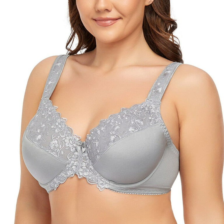 Women's Underwire Unlined Bra Minimizers Non-Padded Full Coverage Lace Plus  Size 50DD 
