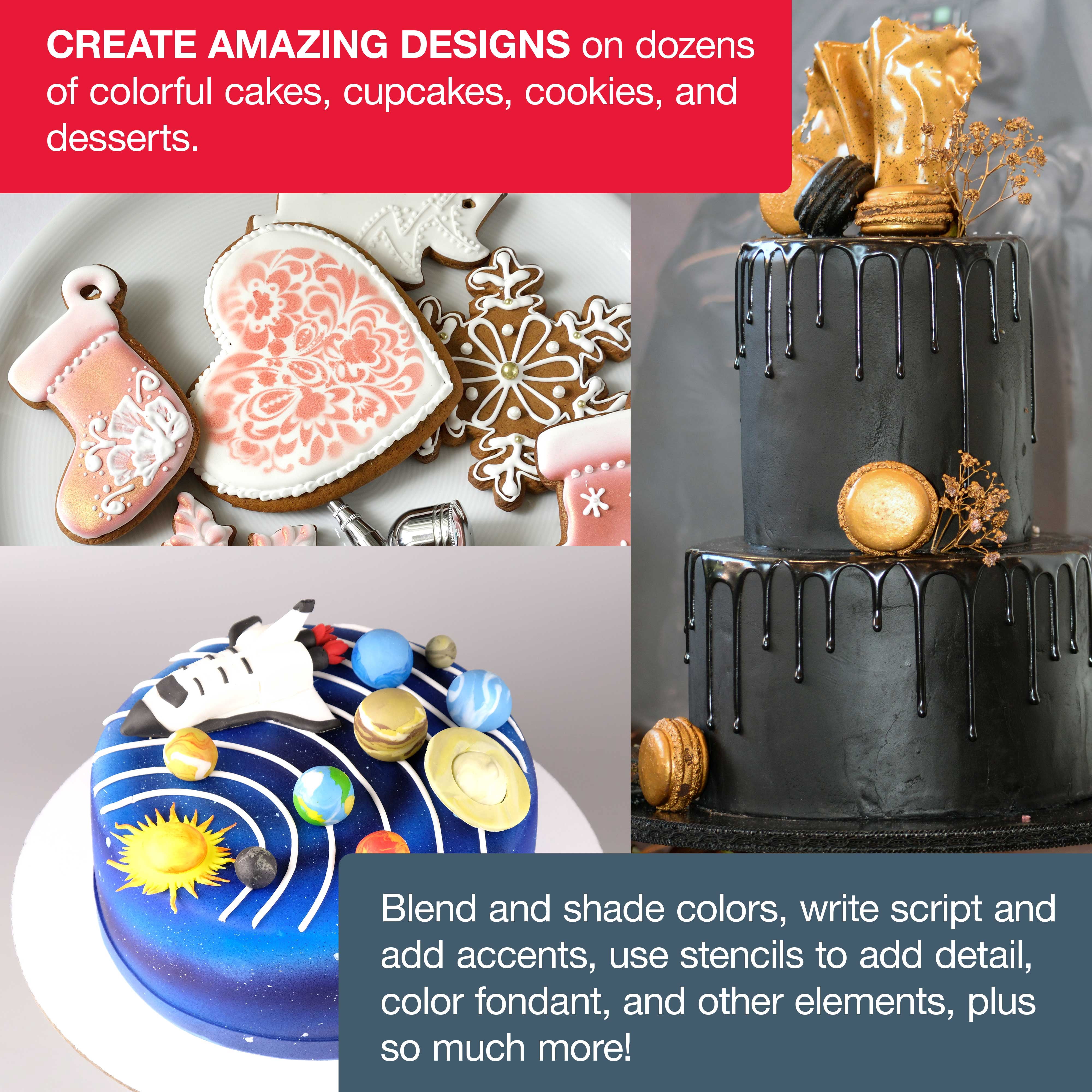 U.S. Cake Supply - Complete Cordless Handheld Airbrush Cake Decorating System, Professional Kit with a Full Selection of 12 Vivid Airbrush Food Colors - Decorate Cakes, Cupcakes, Cookies & Desserts