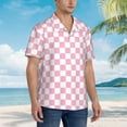 thumbnail image 4 of Hawaiian Shirt for Men - pink pastel checkered Casual Summer Beach Shirts Mens Short Sleeve Button Shirts, 4 of 7