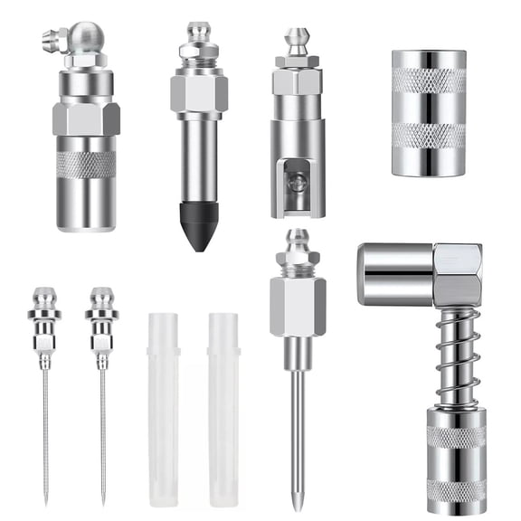 8‑Piece Grease Gun Injector Needle & Nozzle Accessory Set with 90° Coupler Adapter, Universal Grease Fittings Tool Kit for Automotive, Industrial & Machinery Lubrication