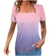 thumbnail image 2 of Xdegoge Summer Savings Womens Summer Tops Square-Neck Shirts Short Sleeve Tops Dressy Casual Tunic Blouses Floral Fashion Loose Fit T Shirts Orders Placed My Account Recently Same Day Delivery, 2 of 5