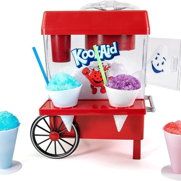 Kool-Aid Snow Cone Shaved Ice Machine - Retro Table-Top Slushie Machine Makes 20 Icy Treats - Includes 2 Reusable Plastic Cups & Ice Scoop - Red