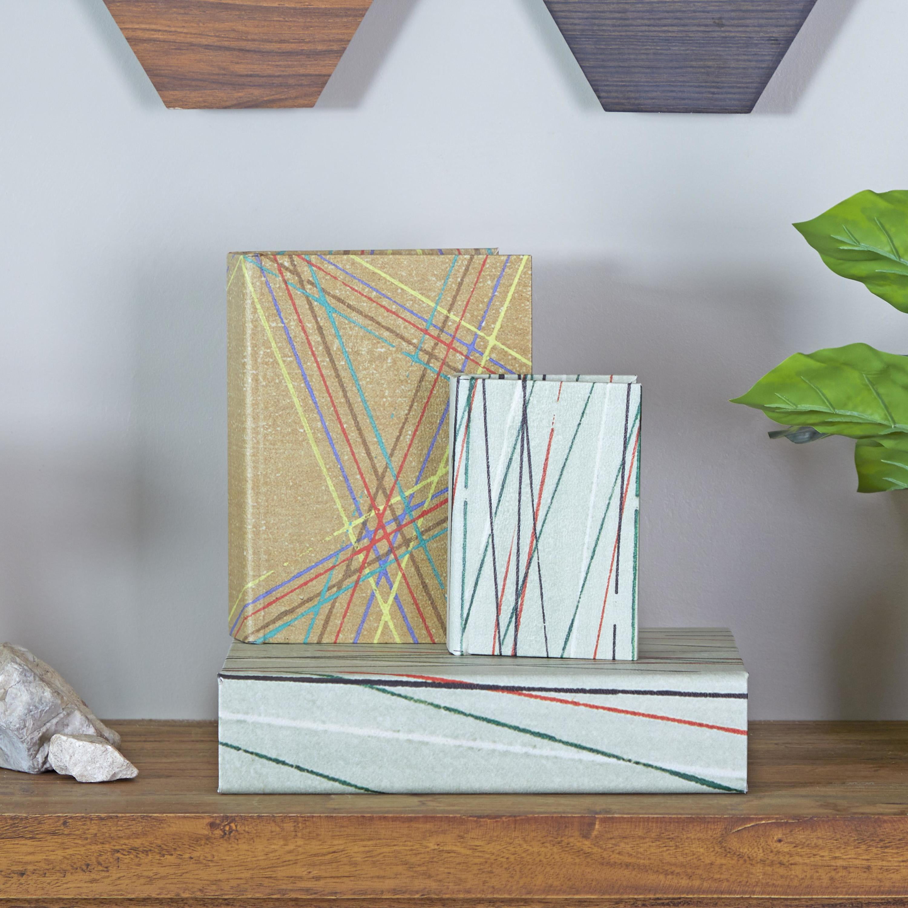 DecMode Faux Book Green Faux Leather Decorative Box with Varying Patterns, 3 Count