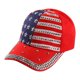 thumbnail image 1 of EeaseMX Gorra de béisbol con bandera estadounidense y patriotismo, con brillantes diamantes de imitación, para mujer (roja), 1 of 7