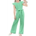 thumbnail image 5 of Girls Cap Sleeve Solid Color Jumpsuit Summer Children Kids Wide Leg Loose Jumpsuit, 5 of 6