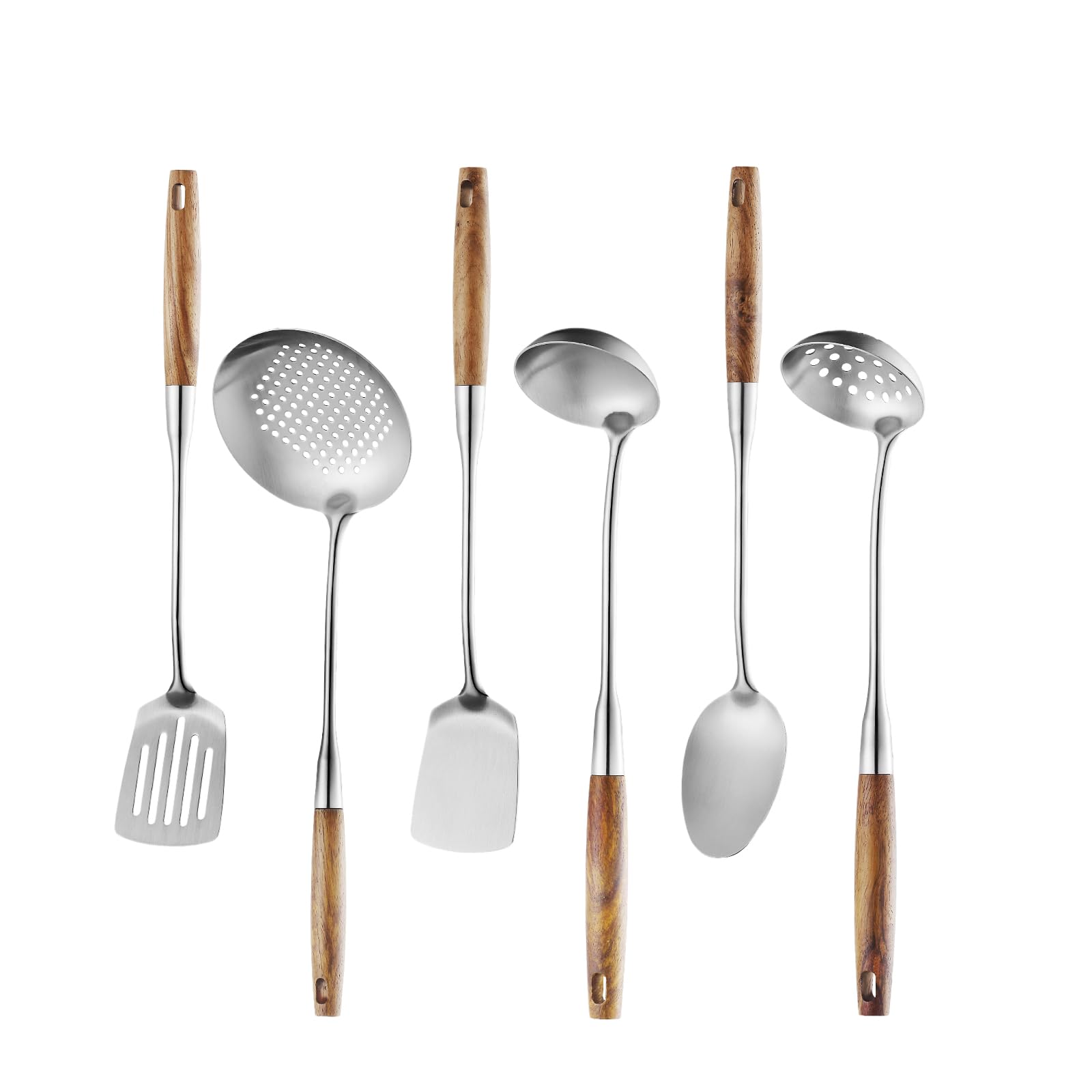 Kitchen Cooking Utensil Set Wooden Handle-6 Pcs 304 Stainless Steel Heat Resistant