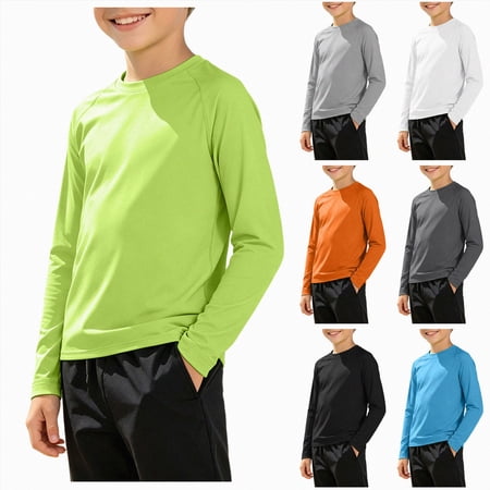 YDFCWXW Boy s Long Sleeve UPF 50+ Sun Protection Lightweight Workout Athletic Rash Guard Tops (Orange 9-10 Years)