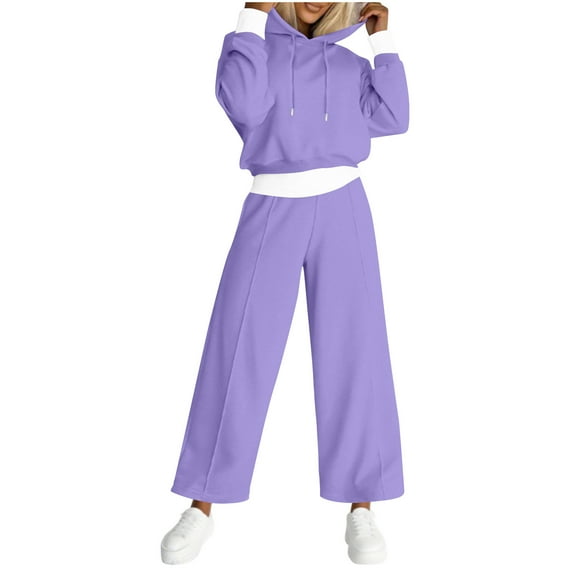 Besolor Womens 2 Piece Outfits Sweatsuits Long Sleeve Cropped Hoodie Sweatshirt and Sweatpants Sets Tracksuits