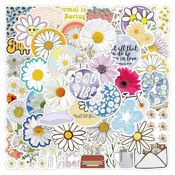 Paquete de pegatinas con diseño de margaritas, estampado floral, 50 unidades, impermeables