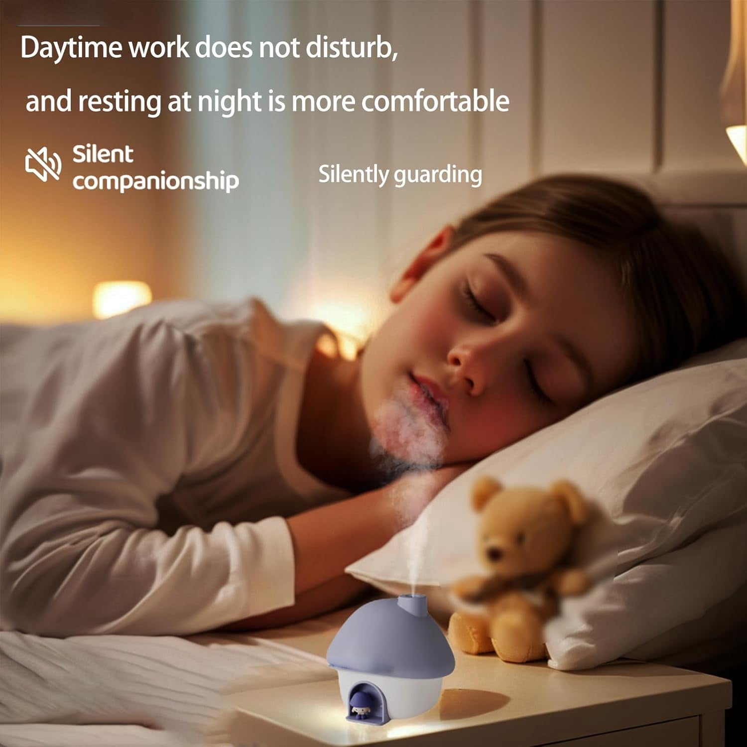 Portable Mini Humidifier, 300ml Small Cool Mist Humidifier, Personal Desktop Humidifier for Baby Bedroom Travel Office Home,7 Modes of sunset atmosphere light, 2Modes of night light