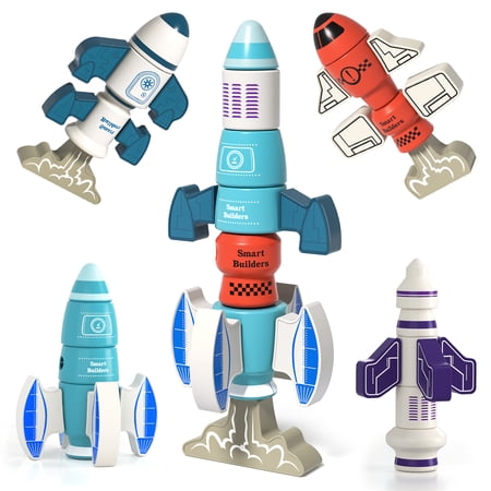 DIY Magnetic Robot Building Toy for Kids 3-5 33 PCS STEM Stacking Playset with Storage Box Rocket Robot Creative Kit Toddler Magnet Toys Gift for Years Old Boys & Girls (Christmas Birthday)