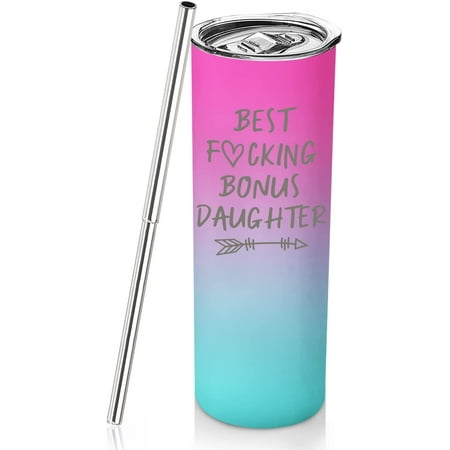 

Best Bonus Daugher Ever Gifts From Son 20oz Travel Cup Gifts Set for Mother Mom Birthday Christmas Presents Green Stainless Steel Travel Tumbler With Lid Staw