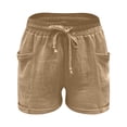 thumbnail image 3 of CPNG Girls Cotton Linen Casual Shorts Elastic High Waist Shorts Solid Color Summer Comfy Loose Drawstring Shorts with Pockets(Khaki,11-12 Years), 3 of 9