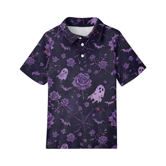 Grblisyd Boys Shirts Size 10-12 Fashion Polo Shirt Summer Short Sleeve Collared Tops Daily Casual Cute Halloween Print for Daily Wear
