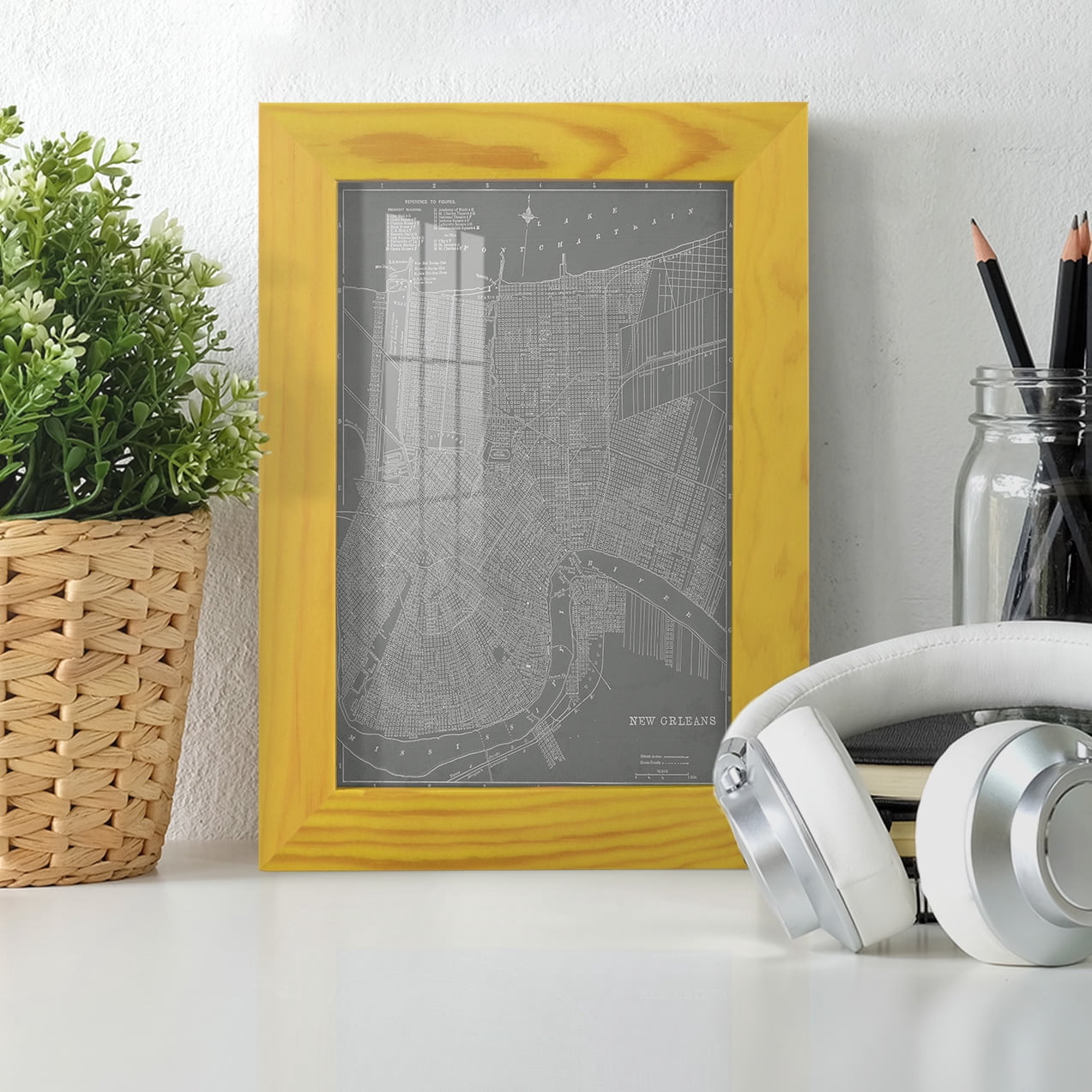 City Map of New Orleans -Framed Print w/glass-Sunflower Yellow