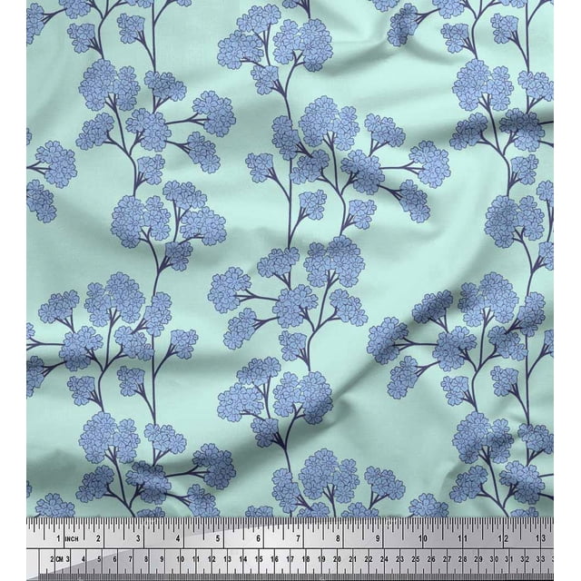 Soimoi Modal Satin Fabric Yellow Blue Flower Floral Print Sewing Fabric Yard 42 Inch Wide