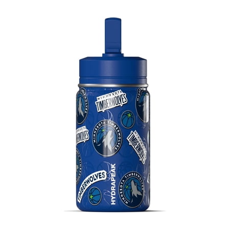 Hydrapeak x NBA Officially Licensed Minnesota Timberwolves 14oz Mini Kids Water Bottle with Straw Lid and Handle Reusable Stainless Steel Double Wall Insulated Spill Proof Sports Gift for Boys Girls