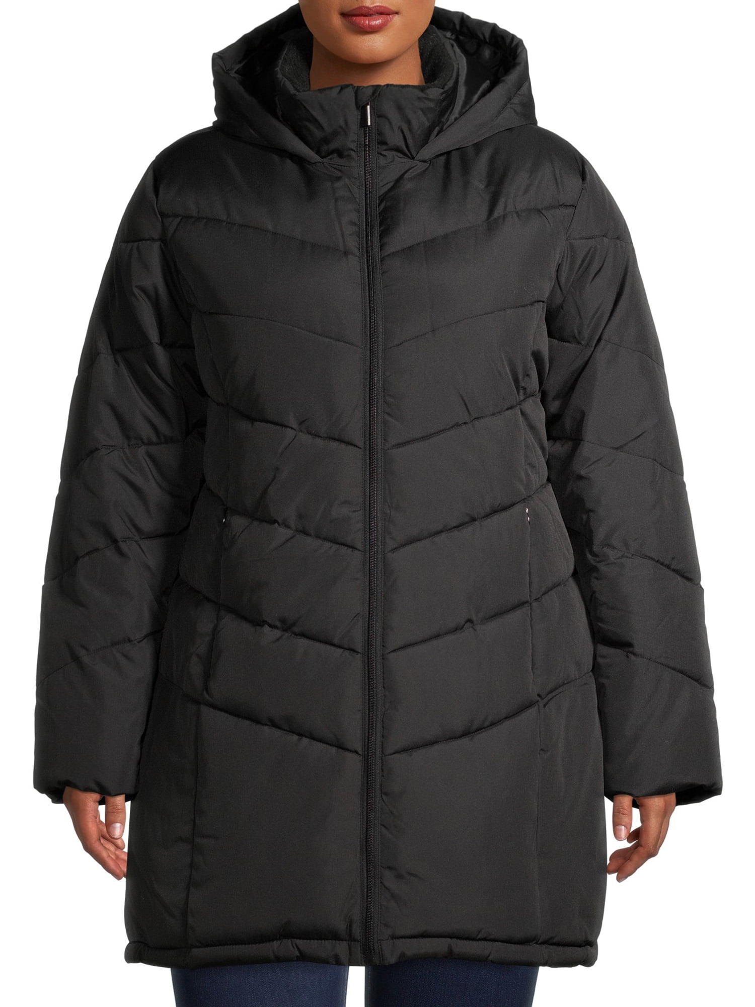 Big Chill Women's Plus Size Quilted Puffer Mid-Length Coat with Sherpa ...