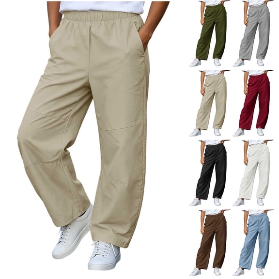 Bloomae Girls Wide Leg Barrel Pants Lightweight Fall Casual Elastic High Waisted Harem Pants Trendy Pull On Baggy Back to School Uniform Trousers with Pockets