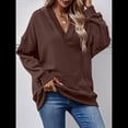 thumbnail image 4 of Sudadera con Capucha para Mujer, Cuello en V, para Invierno y Otoño. Color Café XXL, 4 of 8