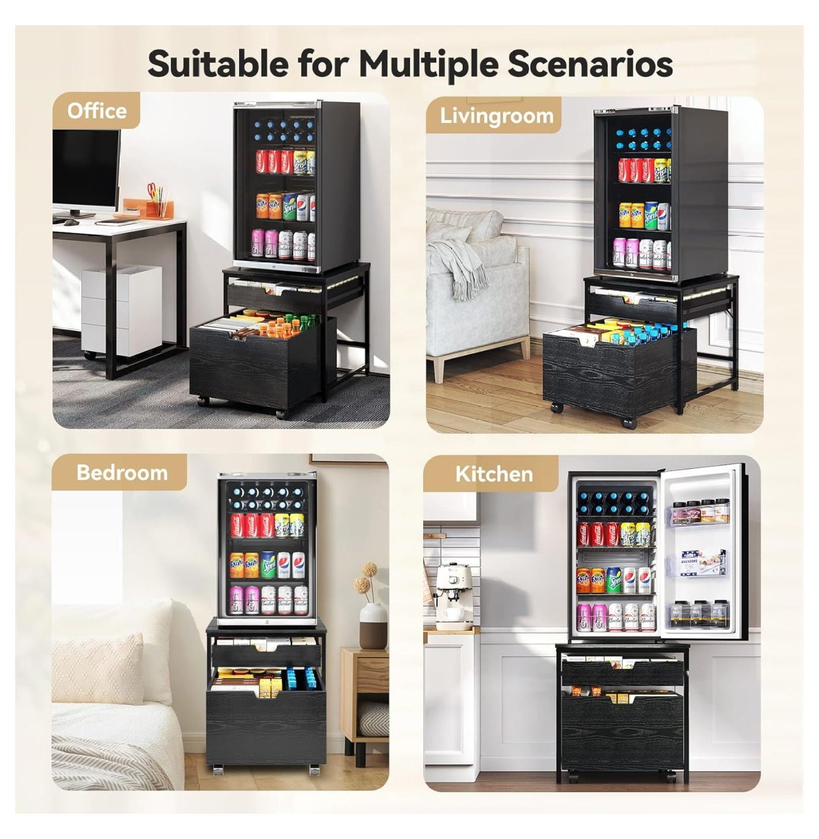 Mini Fridge Stand with Storage Drawer, 300 lb Load Capacity Mini Fridge Stand with Lockable Wheel, Beverage Compact Refrigerator Stand Storage Cabinet, Dorm Fridge Stand