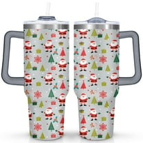 Santa Claus Christmas Tree 40 Oz Tumbler with Handle Lid and Straw Stainless Steel Double Walled Vacuum Insulated Cup Merry Christmas Gifts Tumbler for Women Men Friends Outdoor Indoor