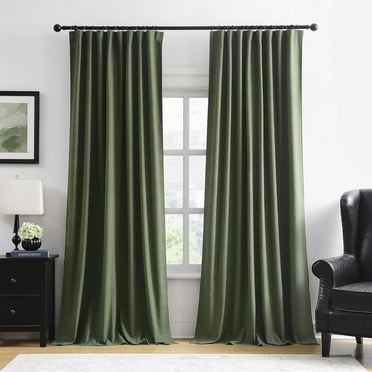 Extra Wide Linen Blackout Curtains & Drapes with Hooks 70 in Width for 60&72 Inch Window 2 Panels,Back Tab Pleated Curtains for Track System Sliding Glass Door 70x102, Olive Green