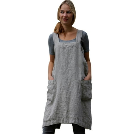 

HGWXX7 Summer Dresses For Women Stylish Plus Size Women Cotton Linen Pinafore Square Cross Apron Garden Work Pinafore Dress
