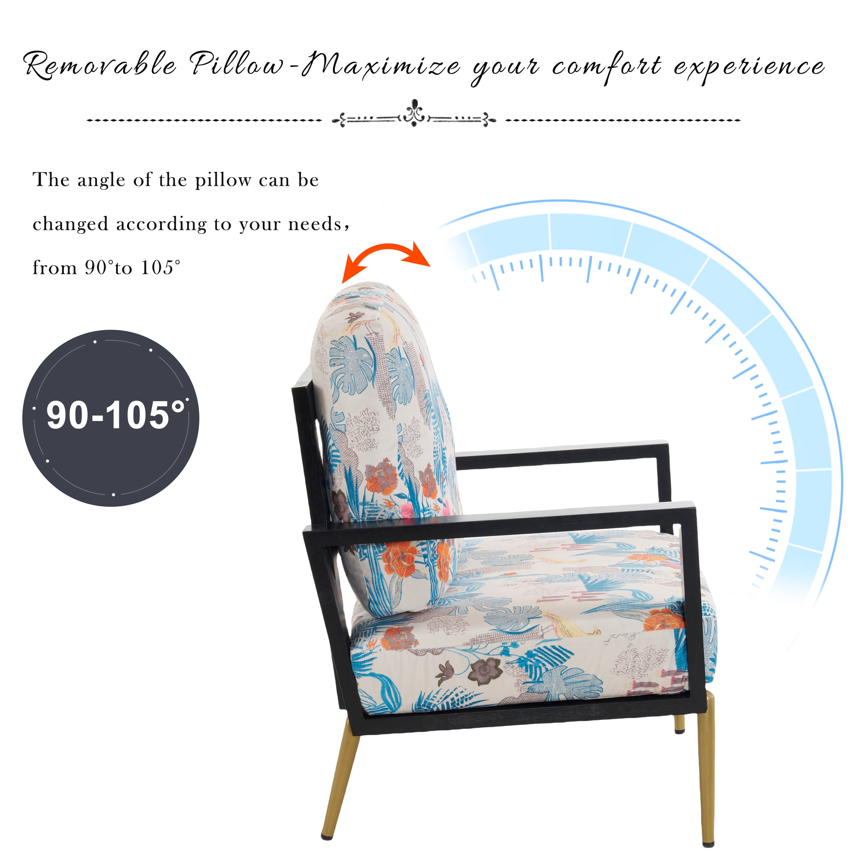 Euroco Accent Armchair with Gold Adjustable Legs, Low-Back Design, and Rubberwood Frame – Oriental Meets American Vintage Elegance