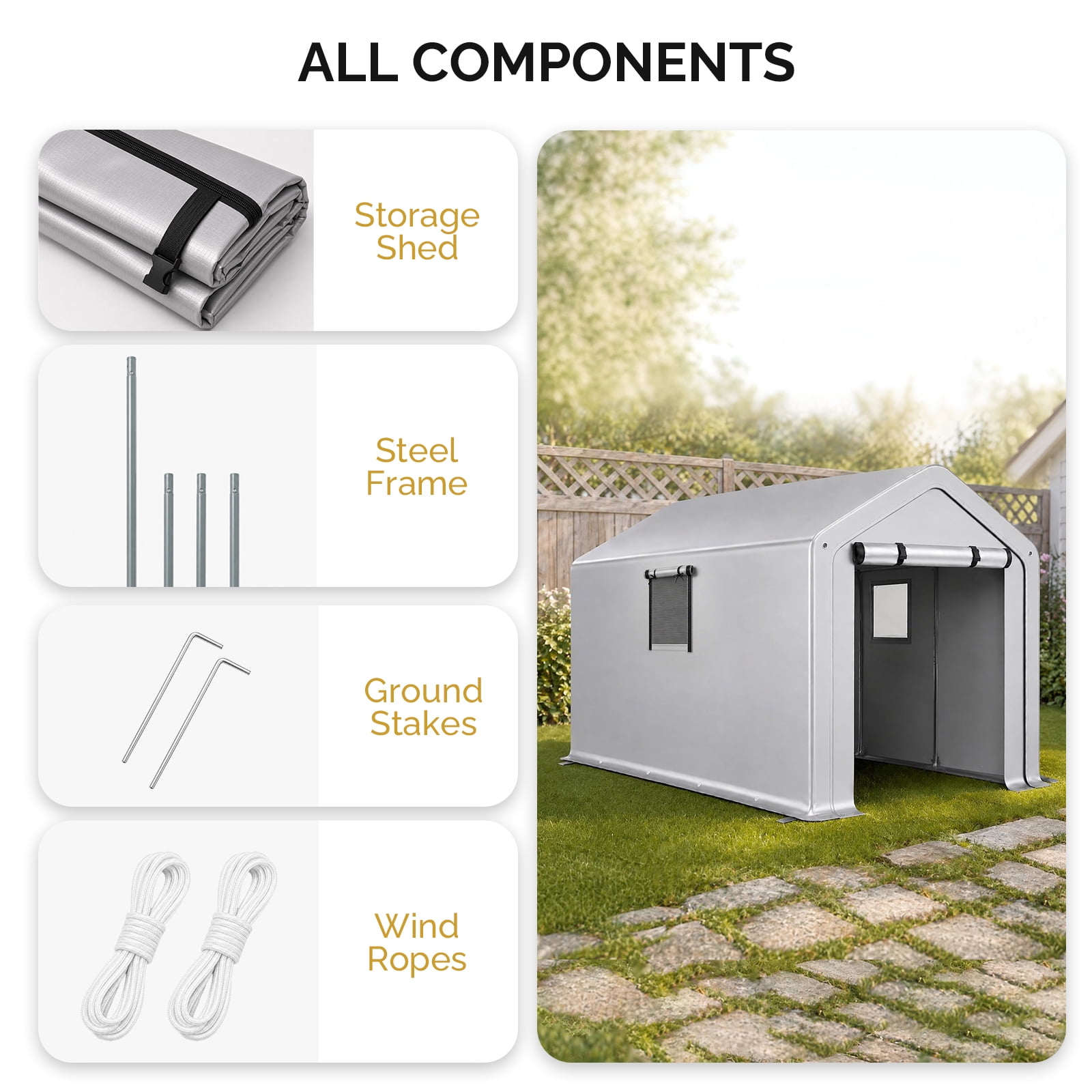 6x10 FT Storage Shed with 2 Roll-up Windows, Heavy Duty Bike Tent