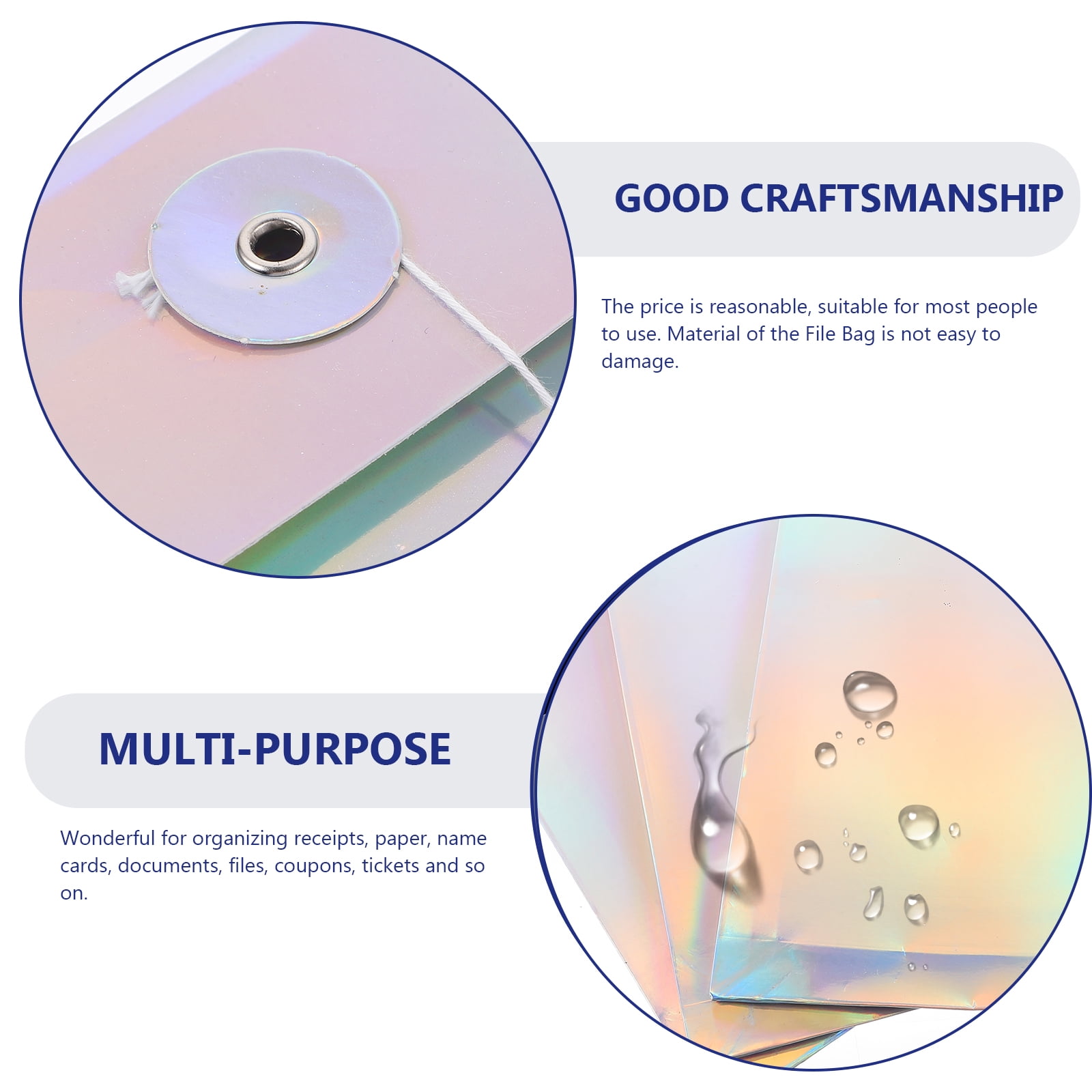 9-Pack Holographic Document Envelopes with Rope Closure, File Folders and Paper File Pockets, Novelty File Bags for Office and School