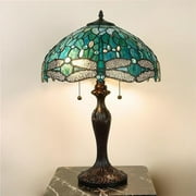 Warehouse of Tiffany  Pomance 16 in. 2-Lights Indoor Green and Antique Bronze Finish Table Lamp