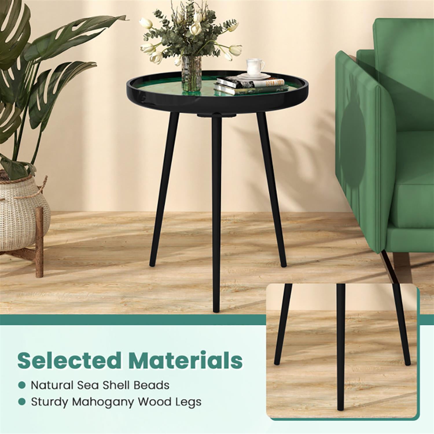 Demi Bonn 20" Round Sofa Side Table, Modern End Table with Sea Shell Decoration for Small Spaces, Living Room, Bedroom, Green