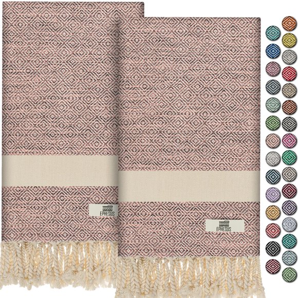 Ephesus Towels Toallas De Mano - Juego De 2 | 18.0 X 30.0 In – Toalla De Mano Turca Decorativa Para Baño, Cocina, Cara De Invitados, Pelo, Té (Salmón Diamante)