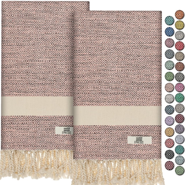 Ephesus Towels Toallas De Mano - Juego De 2 | 18.0 X 30.0 In – Toalla De Mano Turca Decorativa Para Baño, Cocina, Cara De Invitados, Pelo, Té (Salmón Diamante)