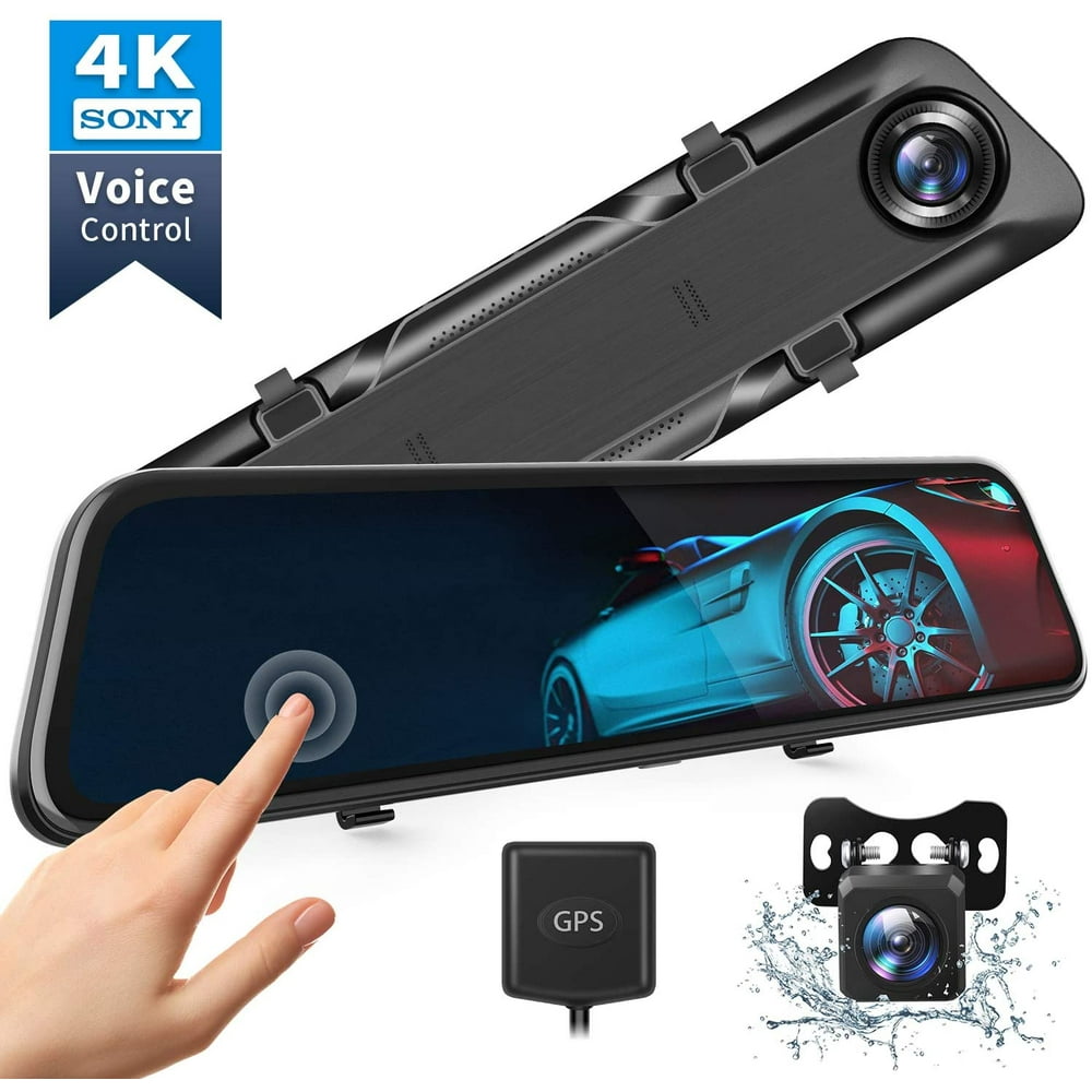 4K Dual Dash Camera 12'' Front and Rear Mirror Dash Cam for Cars, Voice